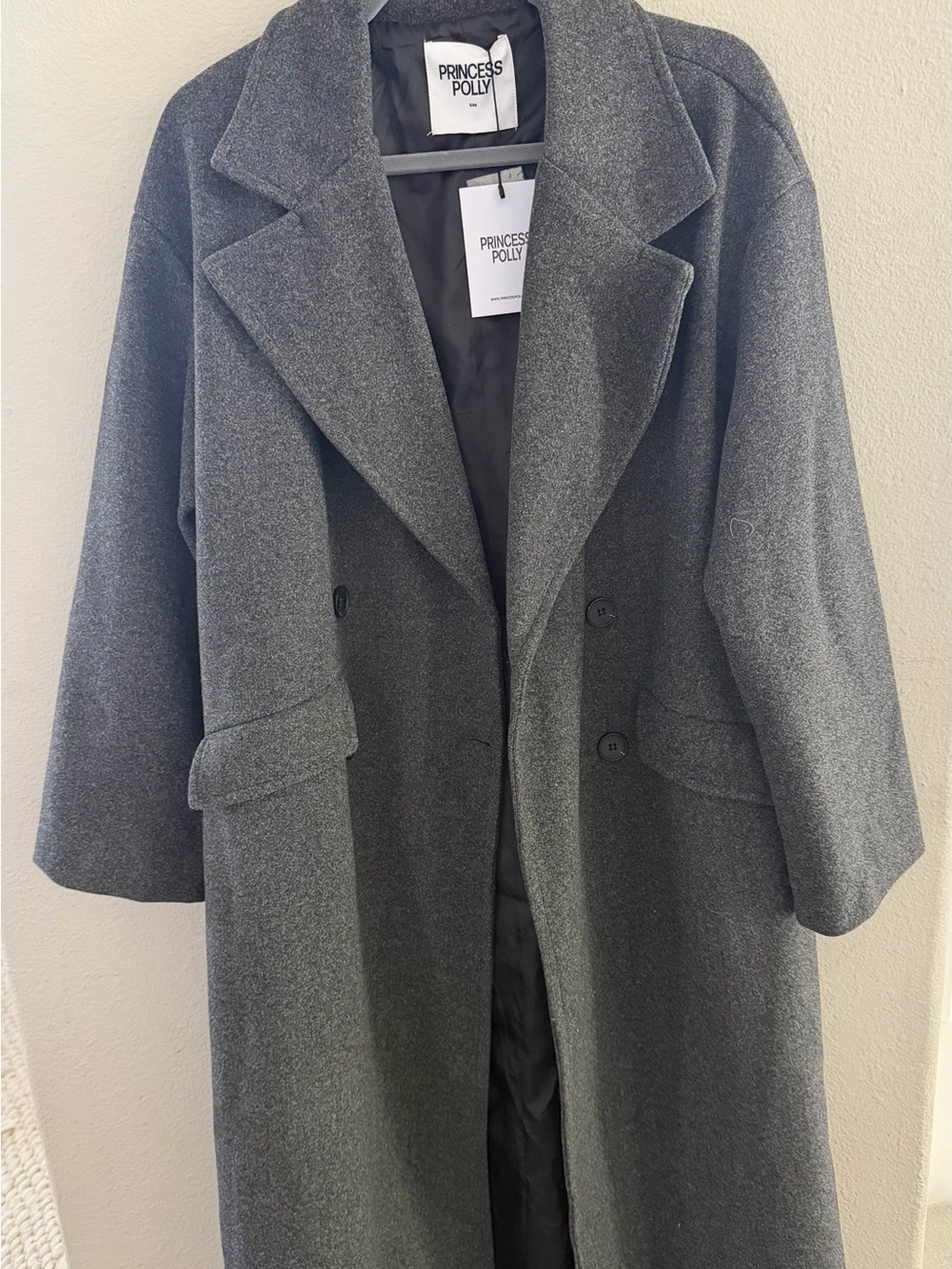 Princess Polly Charcoal Gray Longline Double-Breasted Trench Coat S/M